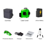 PRACMANU Laser Level Green 12 Lines 3D Level Self-Leveling 360 Horizontal