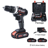 Double Speed Cordless Drill Electric Drill 2* 42V 7500mAh Rechargeable